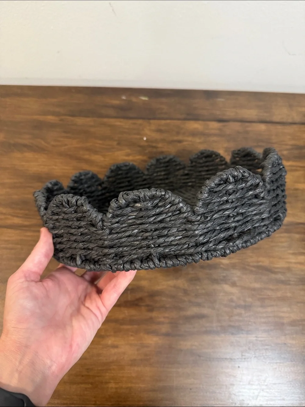 Handwoven Scalloped Edge Decorative Tray in Charcoal
